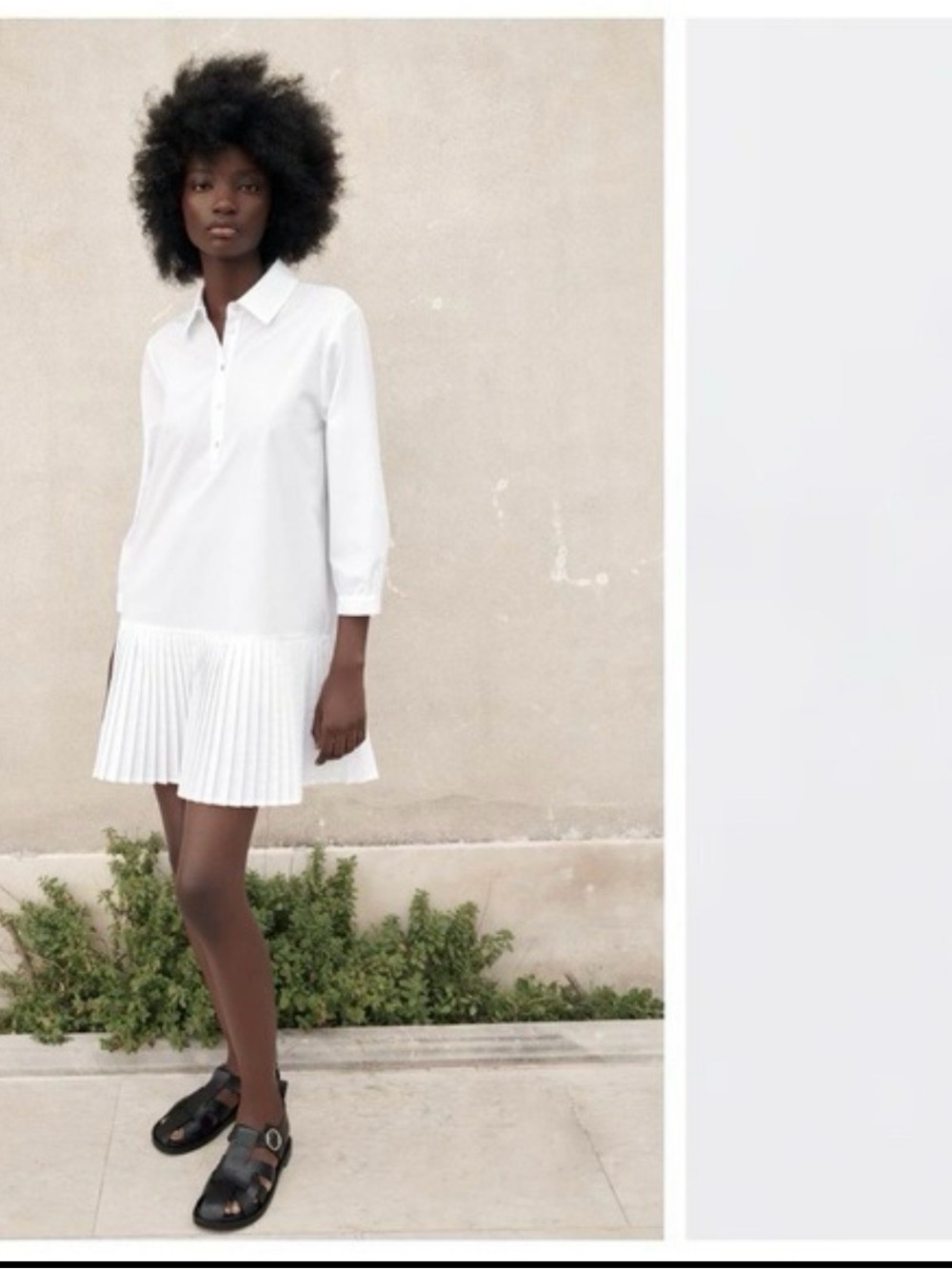 Zara White Pleated Hem Shirt Dress